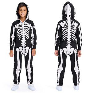 Tipsy Elves Boys Skeleton Hooded Jumpsuit Onesie Costume NWOT Size Medium